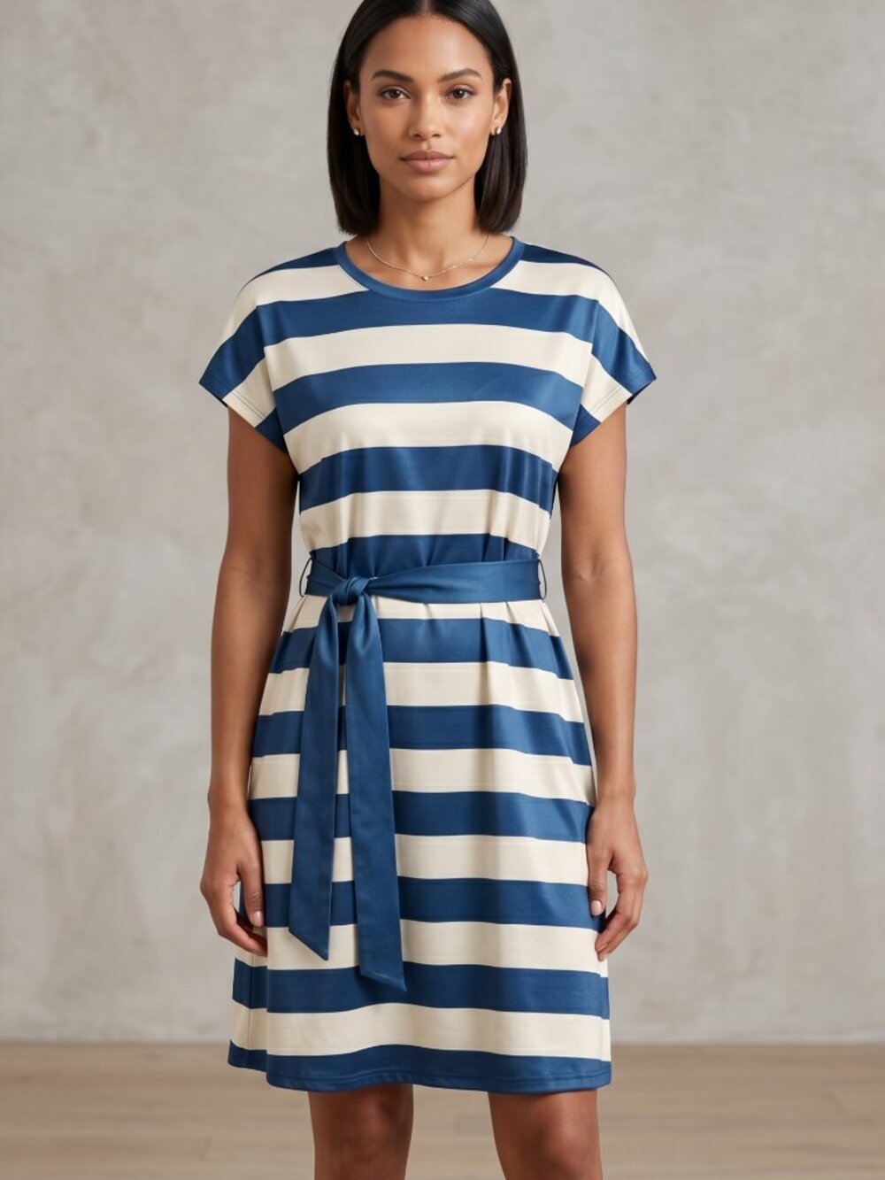 NWOT | Blue & White Striped T-Shirt Dress | Nautical | Tie Waist | Small